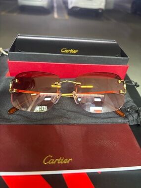 Cartier Rimless Glasses with Brown Gradient Lenses and Gold Hardware